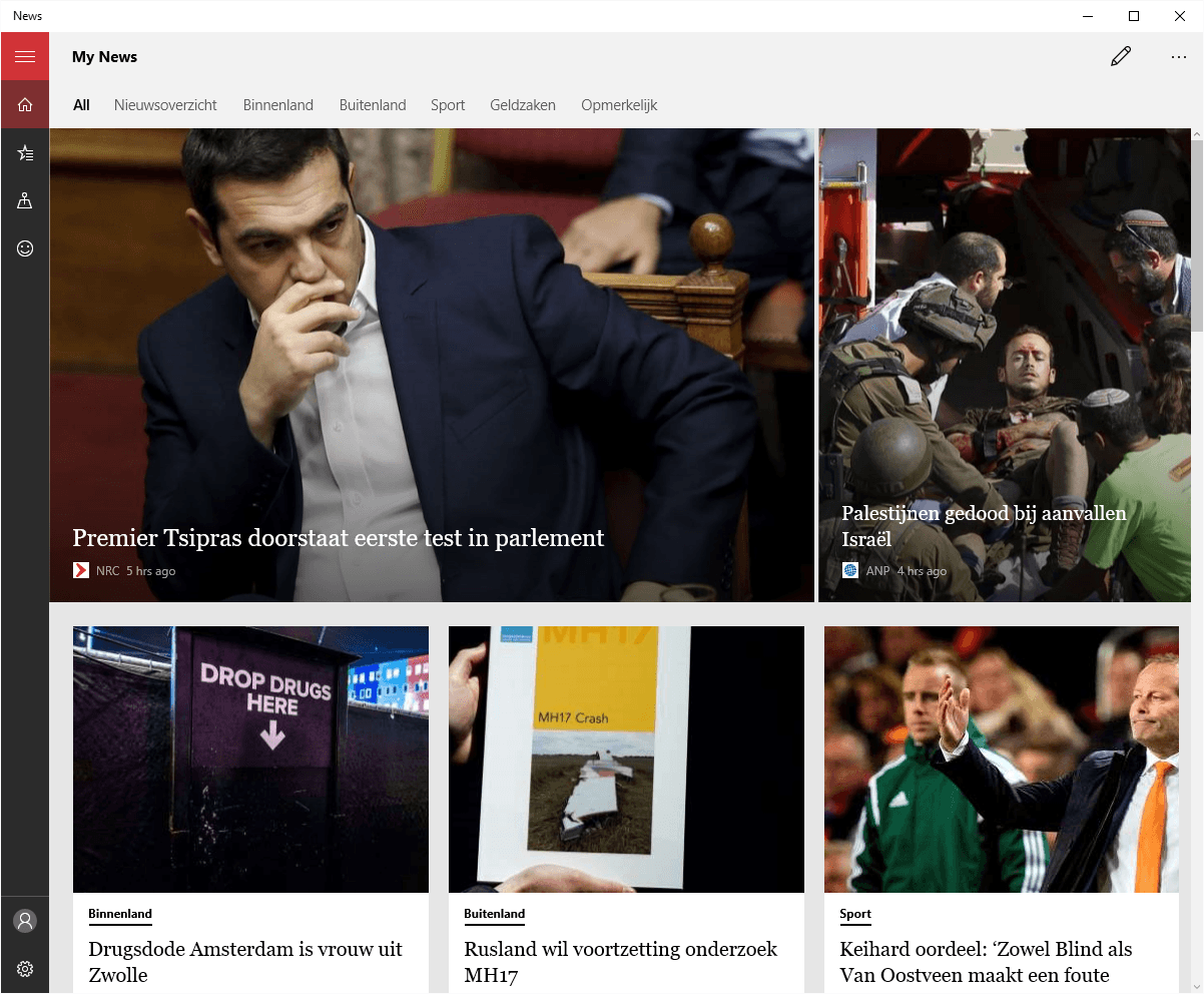 Windows 10 News App Main Window - Dutch