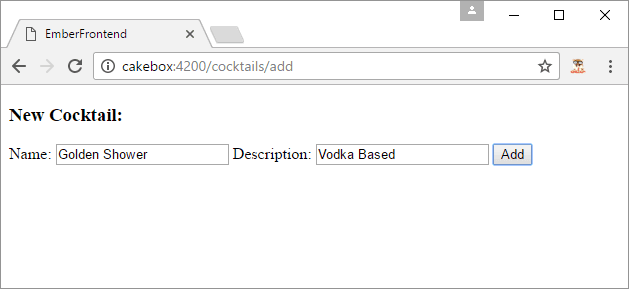 Screenshot of Ember add action page