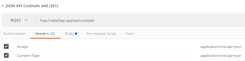 API Request Headers for add action
