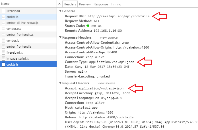 Ember Inspector zoom in on API network resource headers