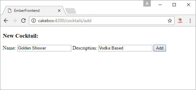 Screenshot of Ember add action page