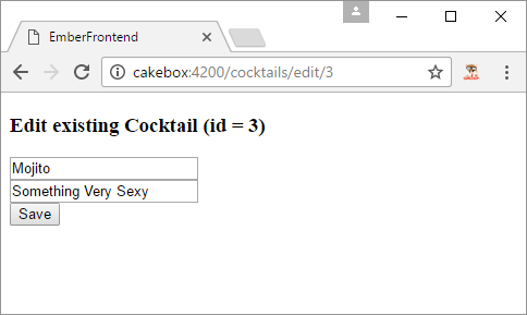 Screenshot of Ember view/edit action page
